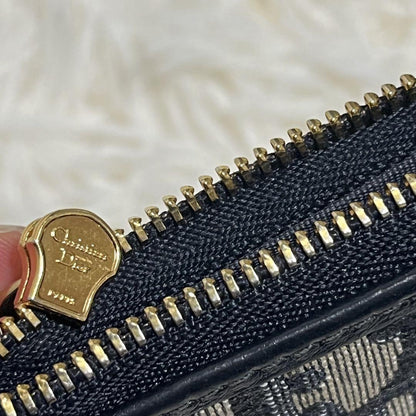 Christian Dior Coin Case Wallet Purse Compact Trotter CD Navy Gold Authentic