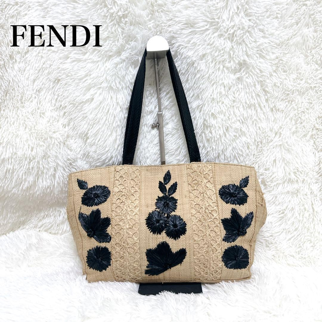 FENDI handbag Tote Purse light Brown flower embroidery Authentic Women's Used