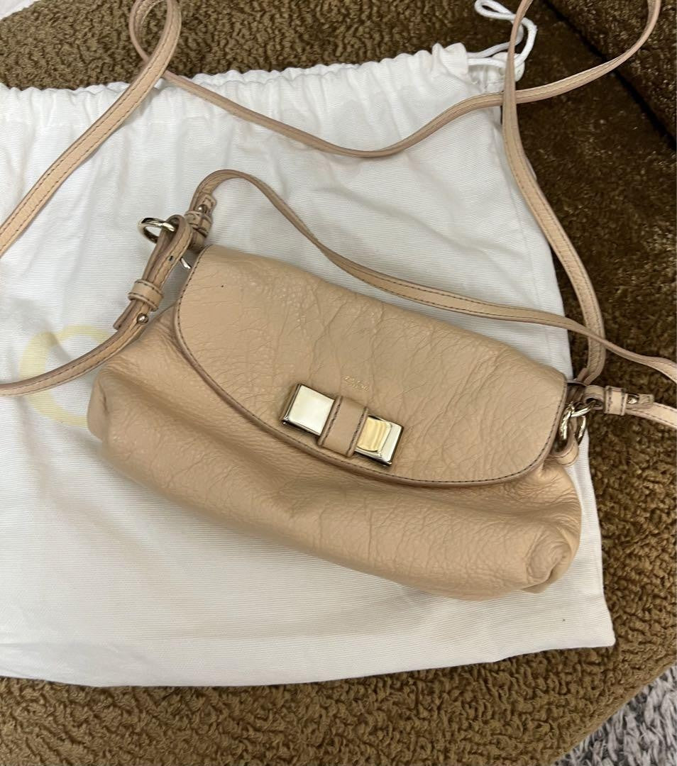 Chloe Shoulder Bag Logo Beige Gold Authentic Leather Women's Used