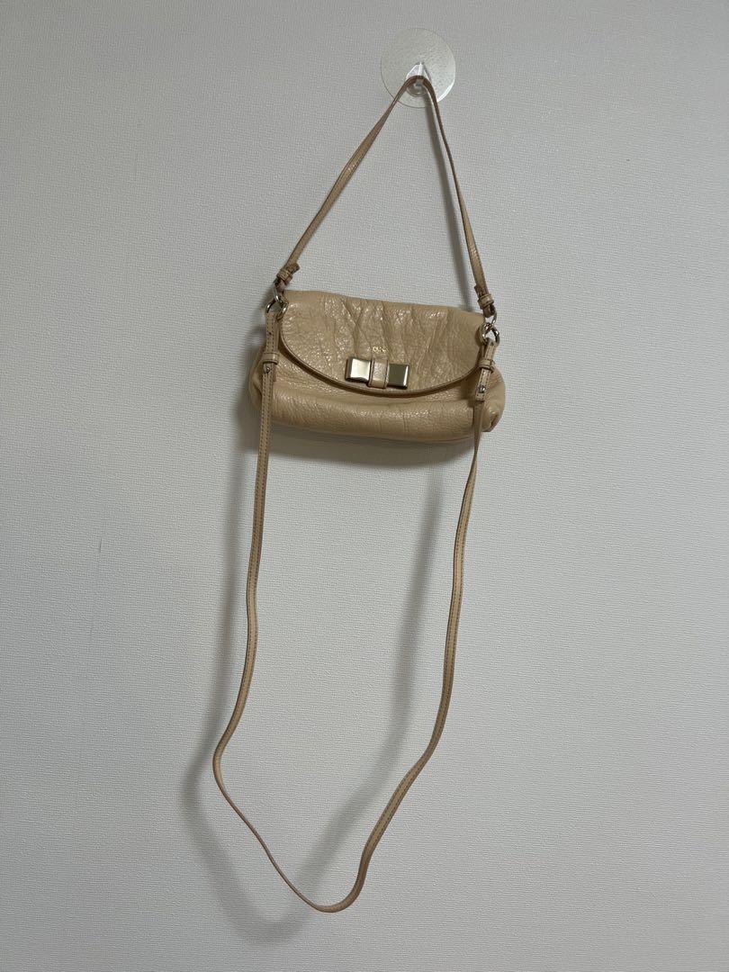 Chloe Shoulder Bag Logo Beige Gold Authentic Leather Women's Used