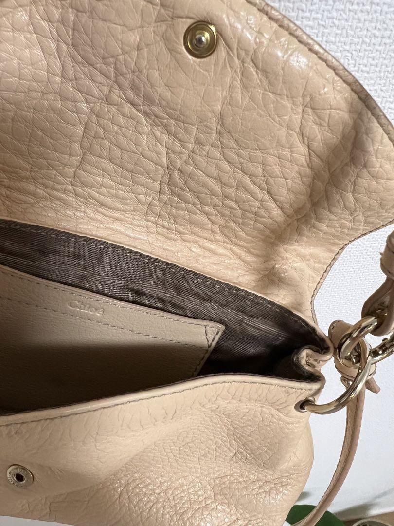 Chloe Shoulder Bag Logo Beige Gold Authentic Leather Women's Used