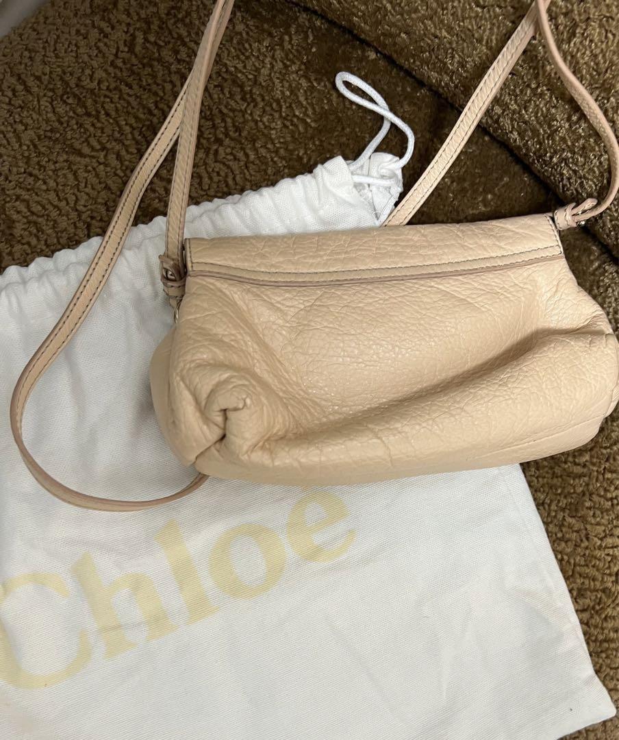 Chloe Shoulder Bag Logo Beige Gold Authentic Leather Women's Used