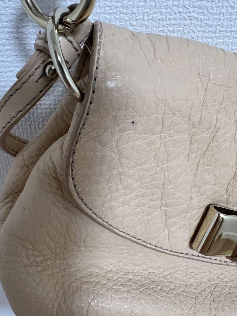 Chloe Shoulder Bag Logo Beige Gold Authentic Leather Women's Used