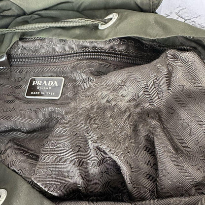 PRADA backpack Purse Logo Khaki Nylon Leather Used Women's Men's Authentic