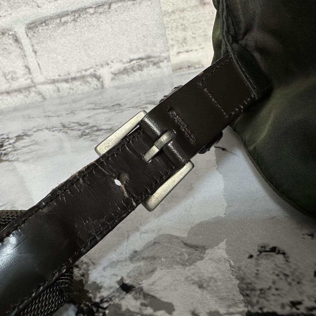 PRADA backpack Purse Logo Khaki Nylon Leather Used Women's Men's Authentic