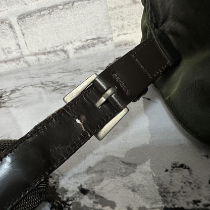 PRADA backpack Purse Logo Khaki Nylon Leather Used Women's Men's Authentic