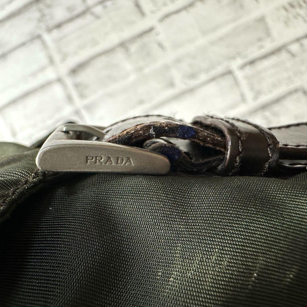 PRADA backpack Purse Logo Khaki Nylon Leather Used Women's Men's Authentic