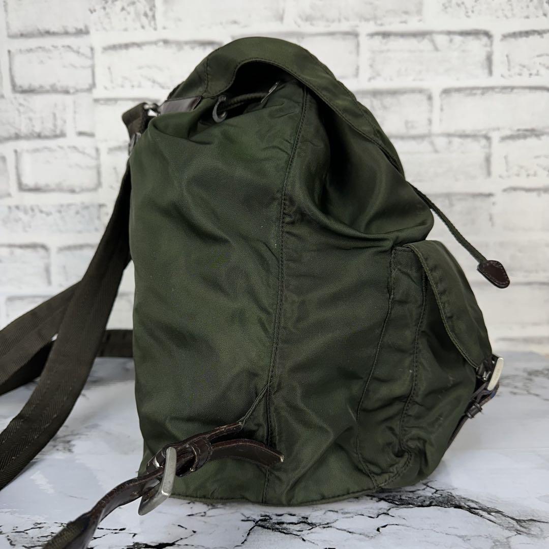 PRADA backpack Purse Logo Khaki Nylon Leather Used Women's Men's Authentic