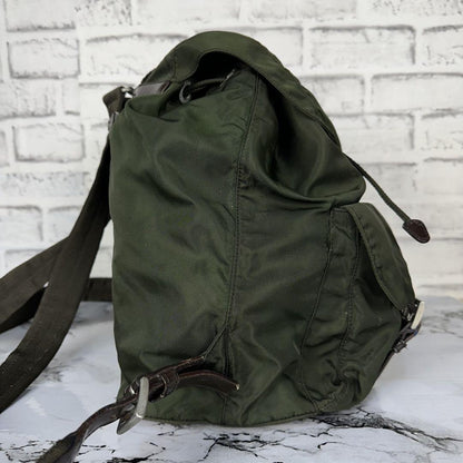 PRADA backpack Purse Logo Khaki Nylon Leather Used Women's Men's Authentic