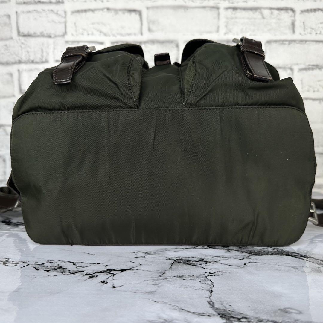 PRADA backpack Purse Logo Khaki Nylon Leather Used Women's Men's Authentic