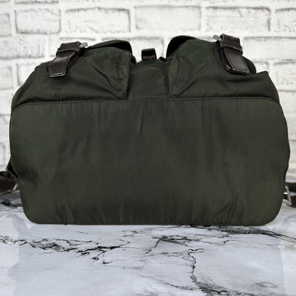 PRADA backpack Purse Logo Khaki Nylon Leather Used Women's Men's Authentic