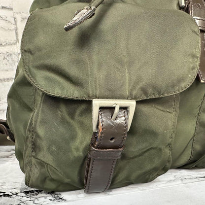 PRADA backpack Purse Logo Khaki Nylon Leather Used Women's Men's Authentic