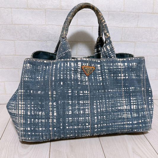 PRADA Hand Bag Tote Purse Logo Denim Authentic