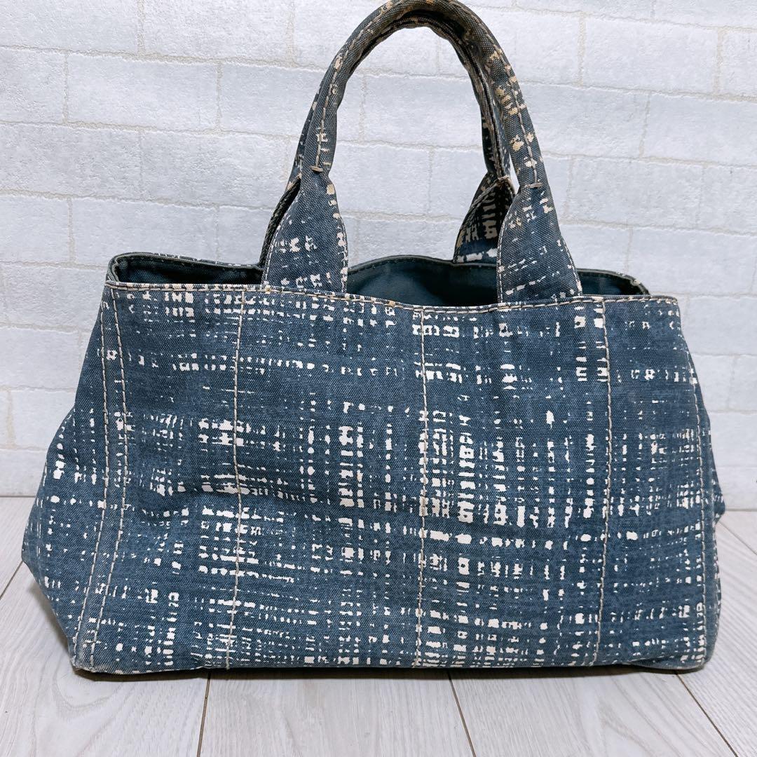 PRADA Hand Bag Tote Purse Logo Denim Authentic
