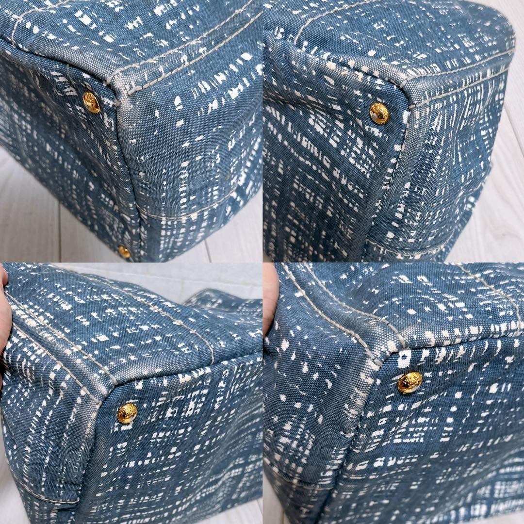 PRADA Hand Bag Tote Purse Logo Denim Authentic