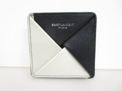 SAINT LAURENT PARIS Coin Case Wallet Purse Compact Logo Black White Authentic