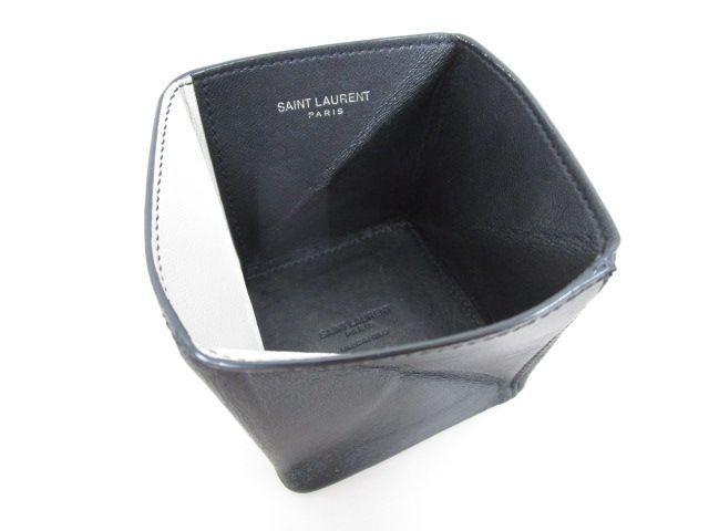 SAINT LAURENT PARIS Coin Case Wallet Purse Compact Logo Black White Authentic