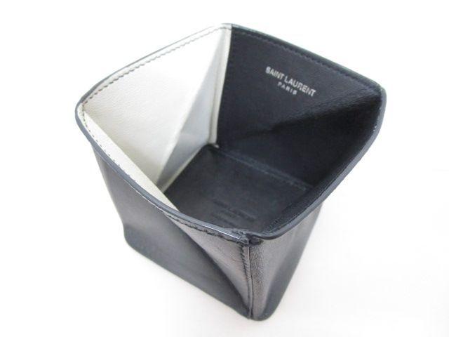 SAINT LAURENT PARIS Coin Case Wallet Purse Compact Logo Black White Authentic