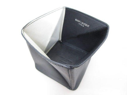 SAINT LAURENT PARIS Coin Case Wallet Purse Compact Logo Black White Authentic