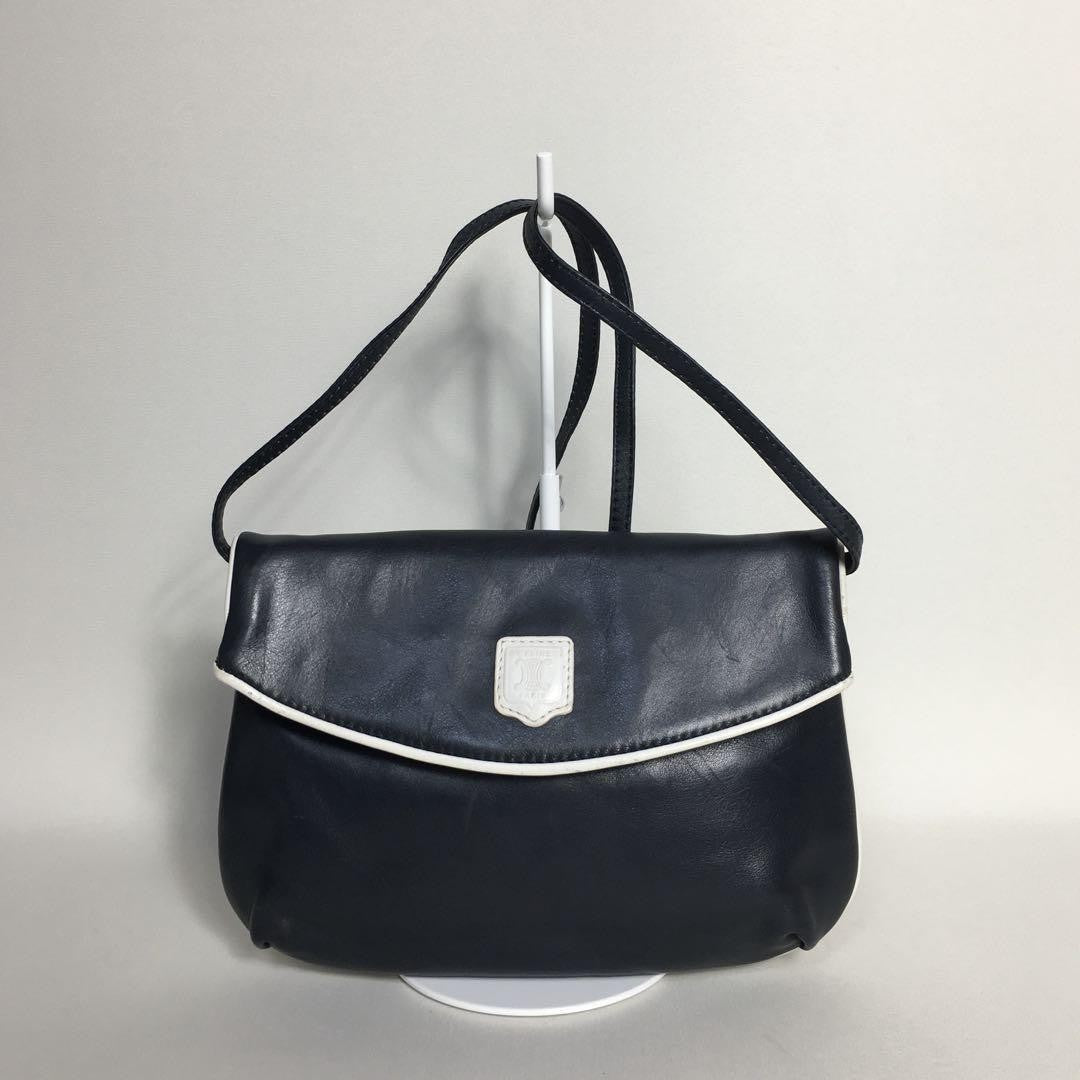 CELINE shoulder bag Purse Triomphe Navy Leather Authentic Women's Used