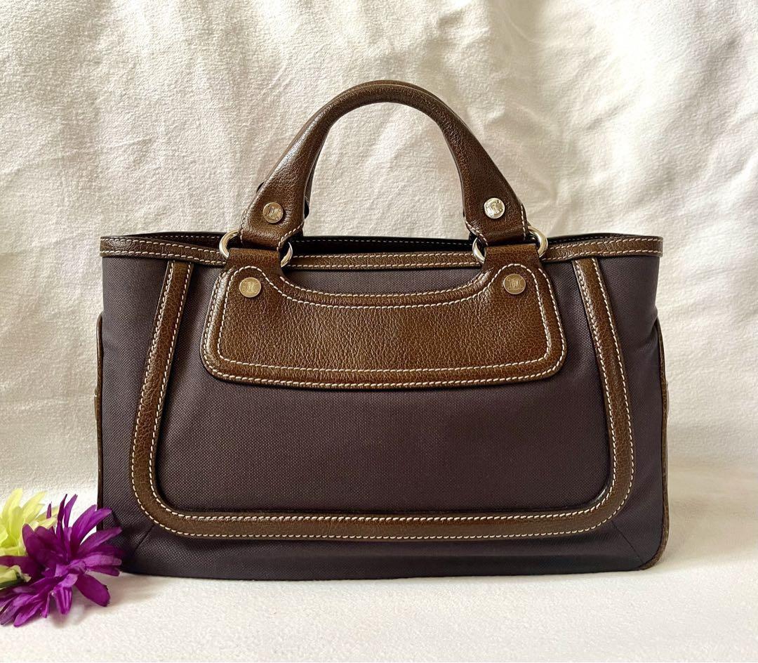 CELINE handbag Tote Purse Boogie Bag Brown Canvas Leather Authentic Used Women's