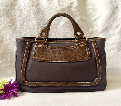 CELINE handbag Tote Purse Boogie Bag Brown Canvas Leather Authentic Used Women's