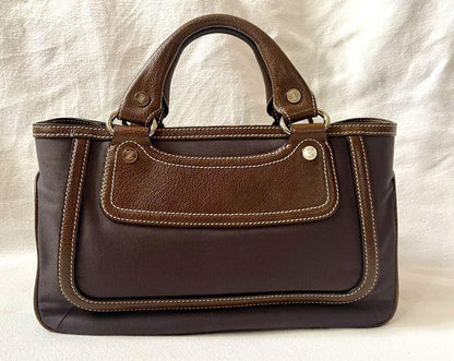 CELINE handbag Tote Purse Boogie Bag Brown Canvas Leather Authentic Used Women's