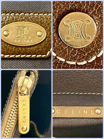 CELINE handbag Tote Purse Boogie Bag Brown Canvas Leather Authentic Used Women's