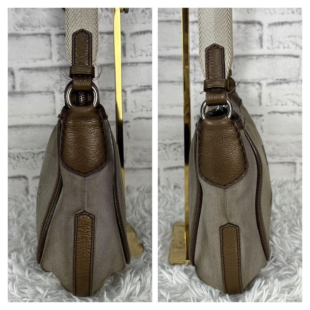 CELINE shoulder bag Purse Horse carriage Brown Canvas Leather Authentic Women's