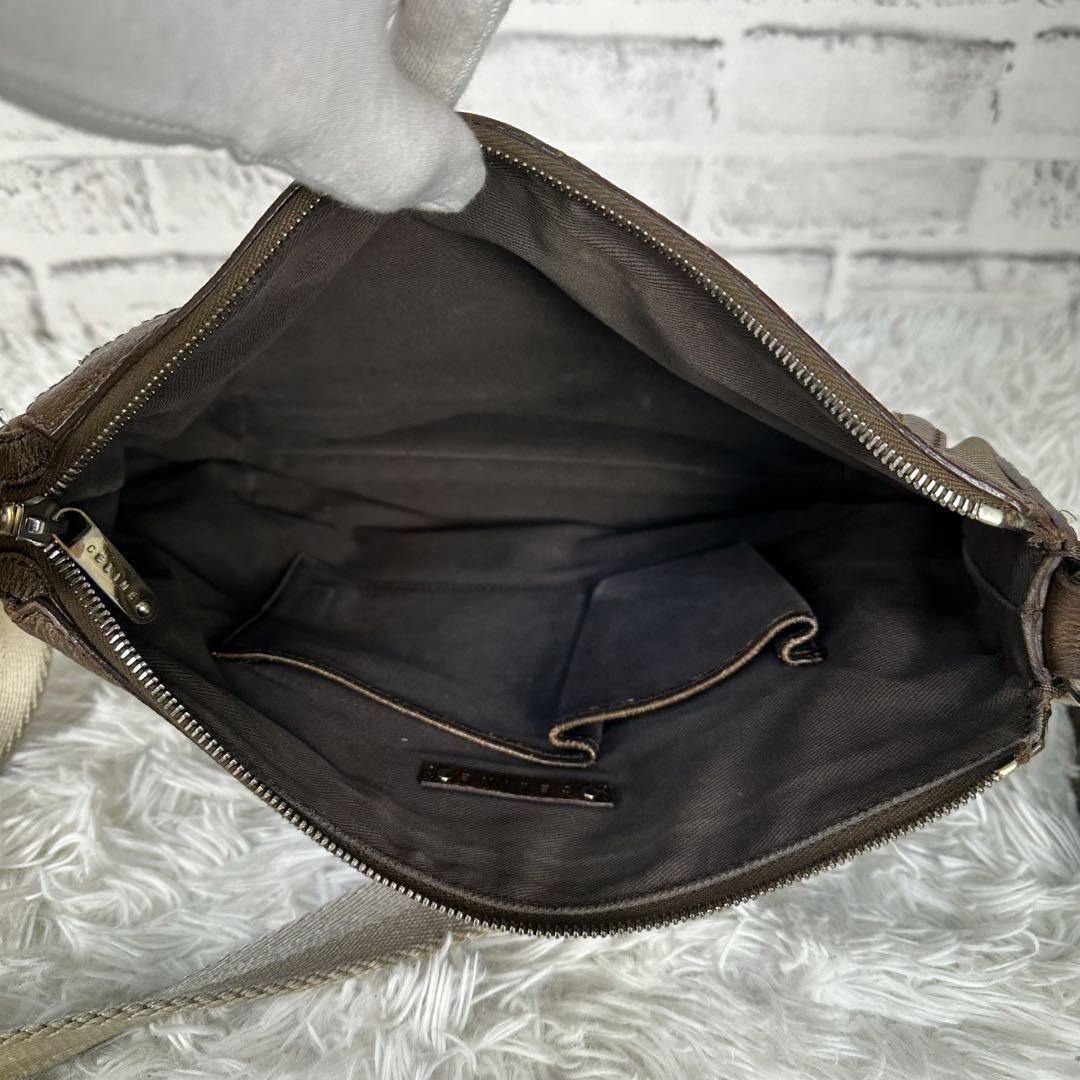 CELINE shoulder bag Purse Horse carriage Brown Canvas Leather Authentic Women's