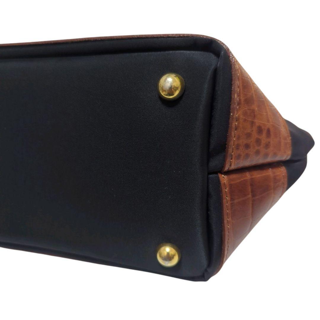 Valentino Garavani Sport Hand Bag Tote Purse Logo Nylon Leather Black Brown Auth