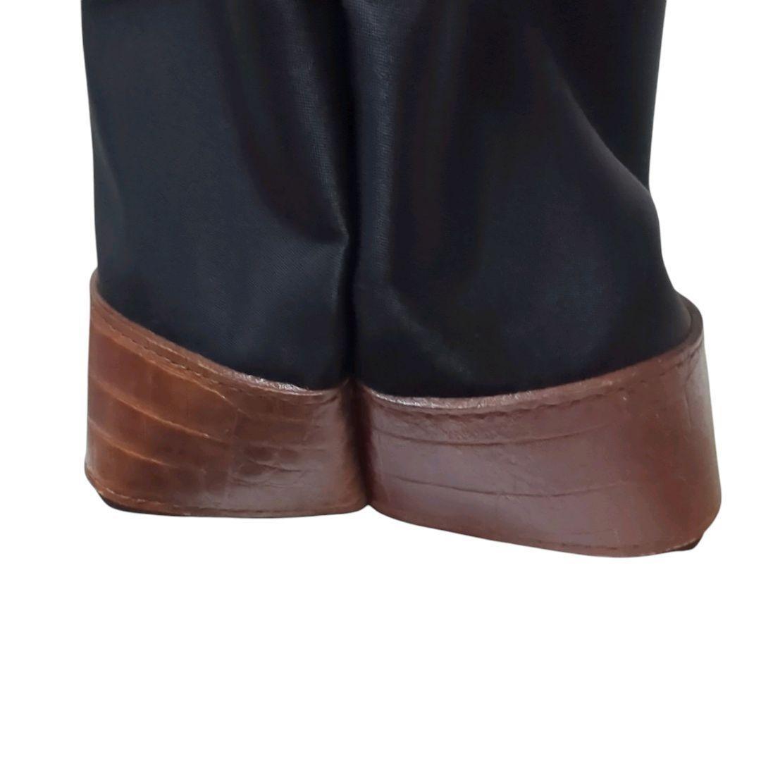 Valentino Garavani Sport Hand Bag Tote Purse Logo Nylon Leather Black Brown Auth