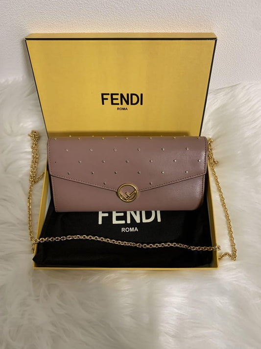 FENDI Shoulder Bag Purse Wallet F Logo Chain Authentic