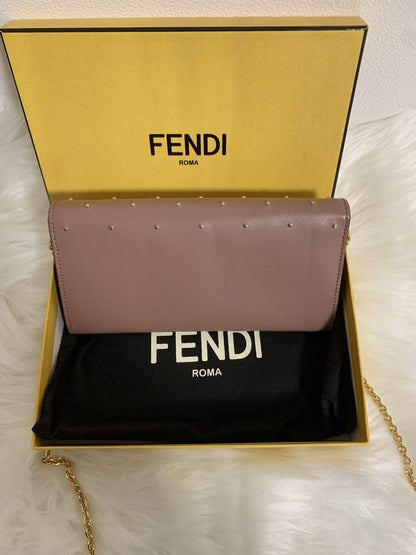 FENDI Shoulder Bag Purse Wallet F Logo Chain Authentic
