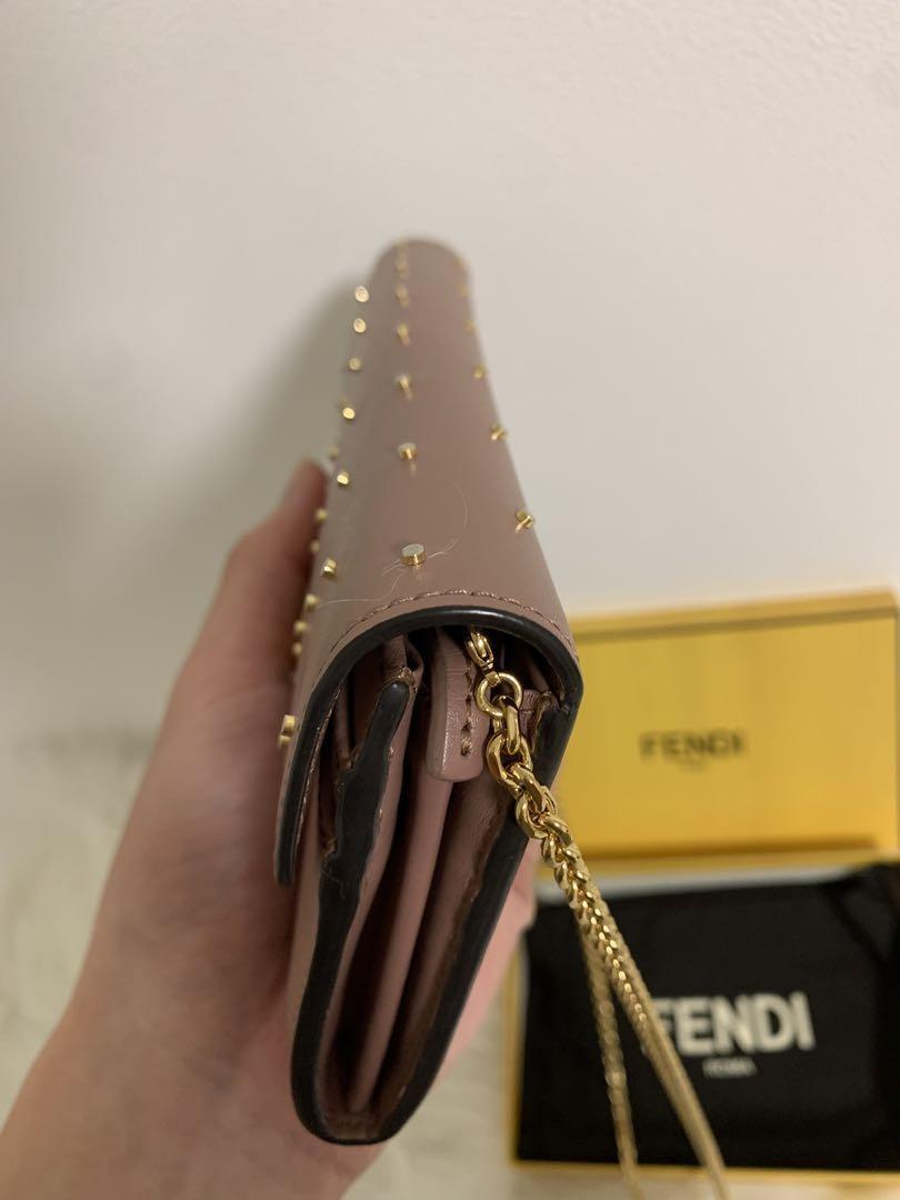 FENDI Shoulder Bag Purse Wallet F Logo Chain Authentic