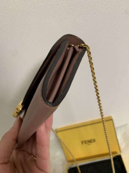 FENDI Shoulder Bag Purse Wallet F Logo Chain Authentic