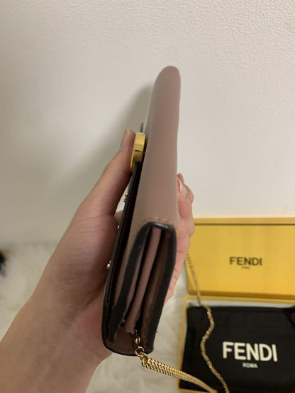 FENDI Shoulder Bag Purse Wallet F Logo Chain Authentic