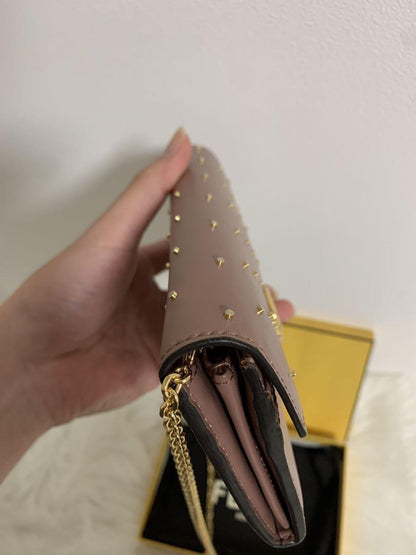 FENDI Shoulder Bag Purse Wallet F Logo Chain Authentic