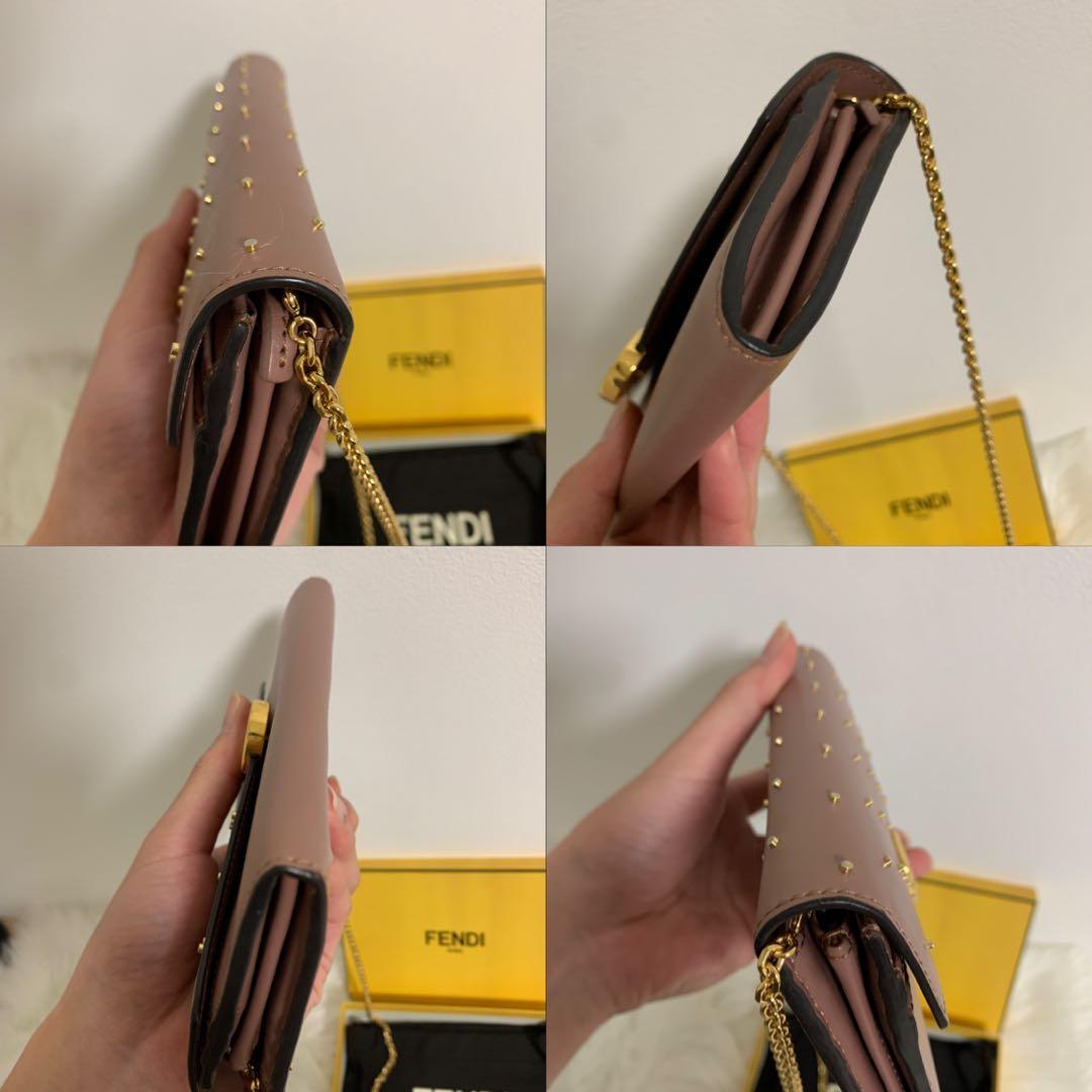 FENDI Shoulder Bag Purse Wallet F Logo Chain Authentic