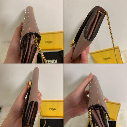 FENDI Shoulder Bag Purse Wallet F Logo Chain Authentic