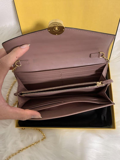 FENDI Shoulder Bag Purse Wallet F Logo Chain Authentic