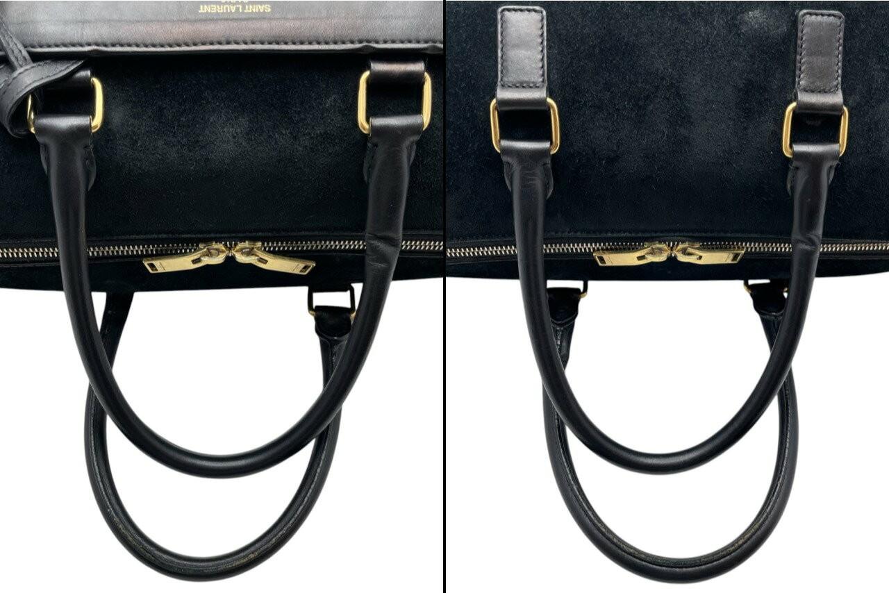 Saint Laurent Hand Shoulder Bag Tote Purse Leather Suede Black Authentic