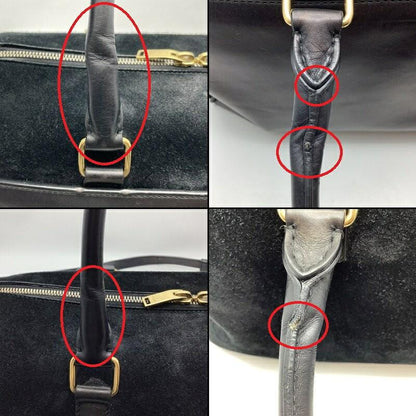 Saint Laurent Hand Shoulder Bag Tote Purse Leather Suede Black Authentic