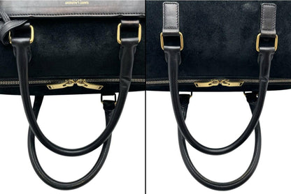 Saint Laurent Hand Shoulder Bag Tote Purse Leather Suede Black Authentic
