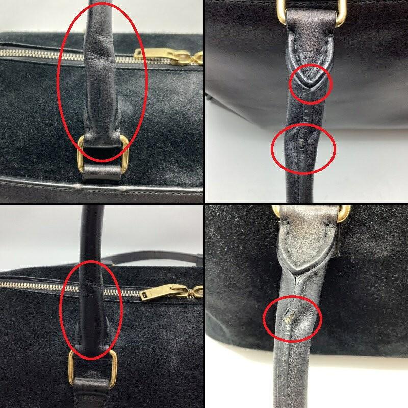 Saint Laurent Hand Shoulder Bag Tote Purse Leather Suede Black Authentic