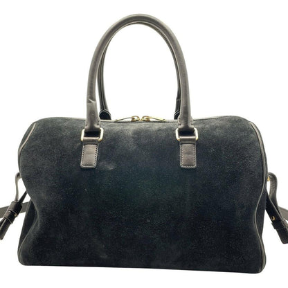 Saint Laurent Hand Shoulder Bag Tote Purse Leather Suede Black Authentic