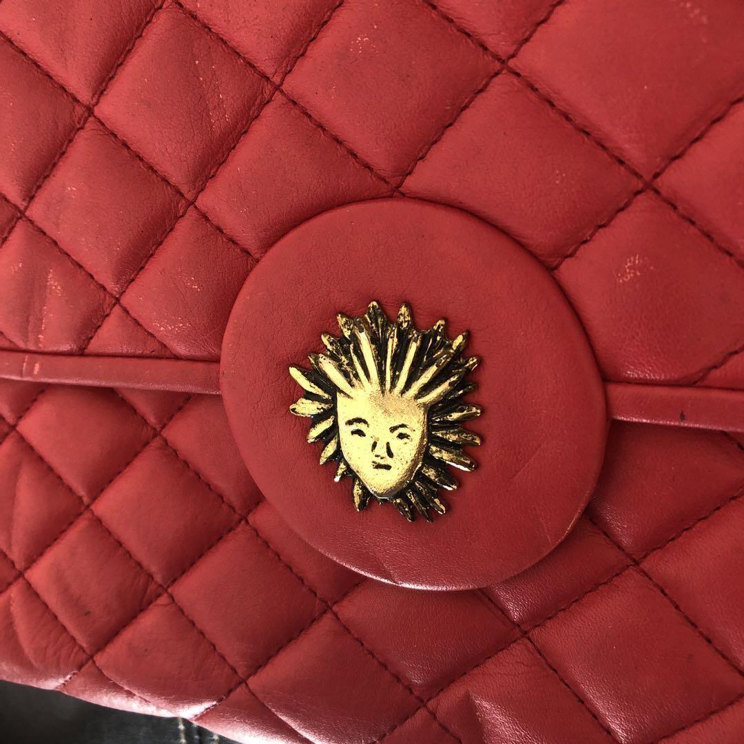 Saint Laurent Clutch Bag Second Bag Leather Pink Red Authentic