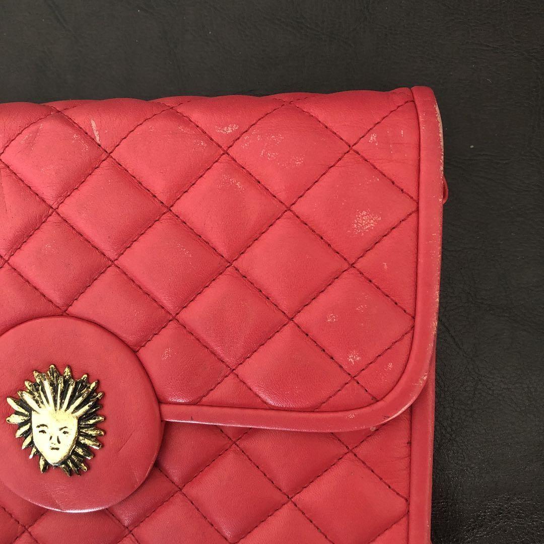Saint Laurent Clutch Bag Second Bag Leather Pink Red Authentic