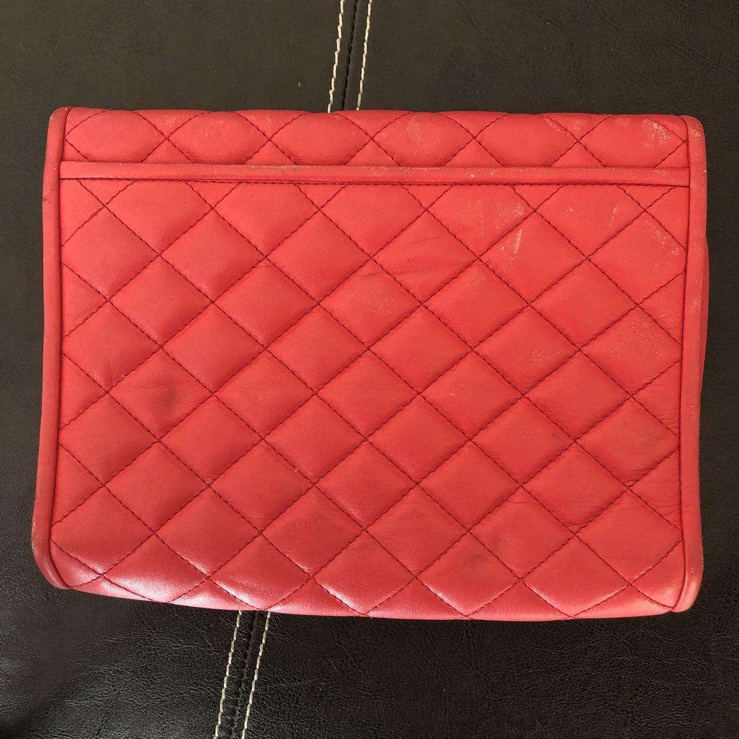 Saint Laurent Clutch Bag Second Bag Leather Pink Red Authentic