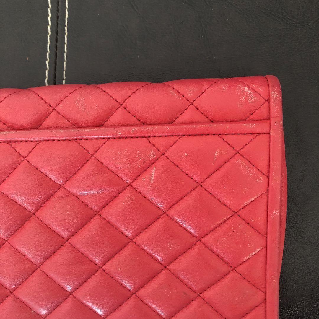 Saint Laurent Clutch Bag Second Bag Leather Pink Red Authentic